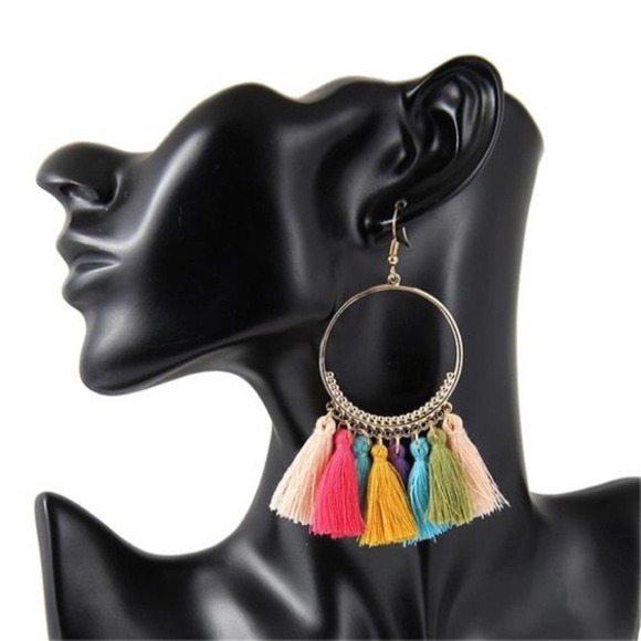 Fashion Boho Circle Fan-Shaped Tassel Earrings - Picture 3 of 5